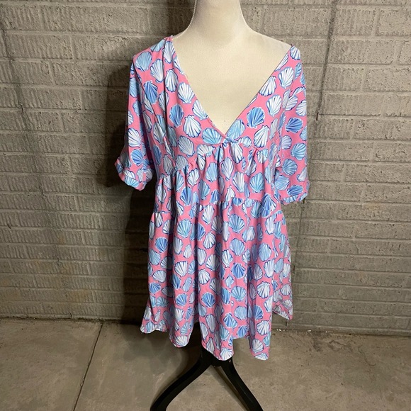 NWT‎ Simply Southern Pink Shell Print Coverup Babydoll Dress Medium - Picture 1 of 6